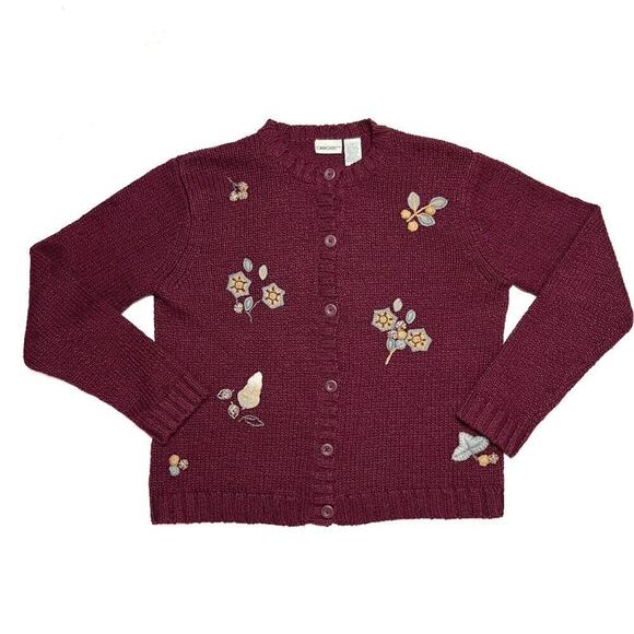 Cherokee Vintage Floral Cardigan Sweater Knit Long Sleeve Women's Small Cottage - Picture 1 of 11